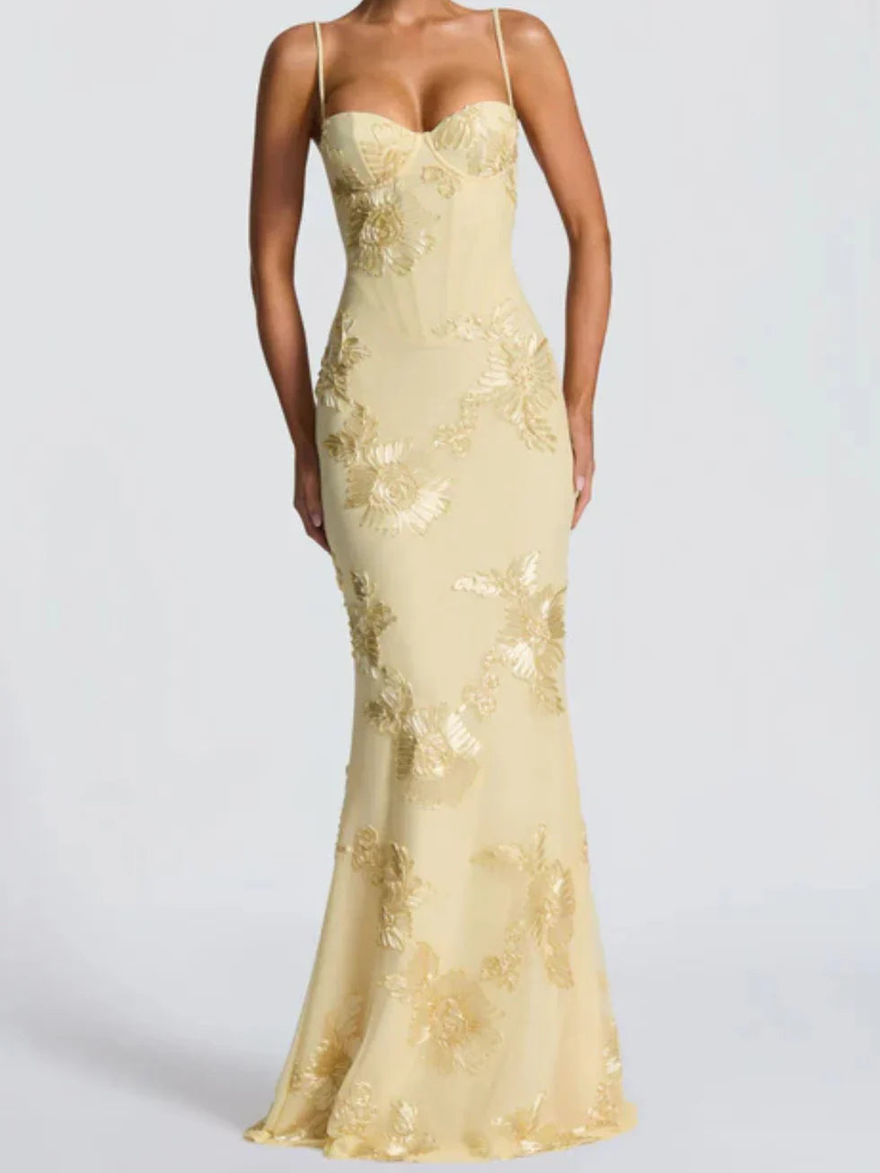 Vestido maxi mujer de tirantes bordado floral