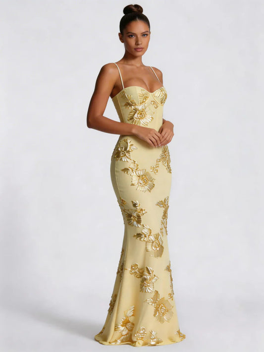 Vestido maxi mujer de tirantes bordado floral - Mavetta