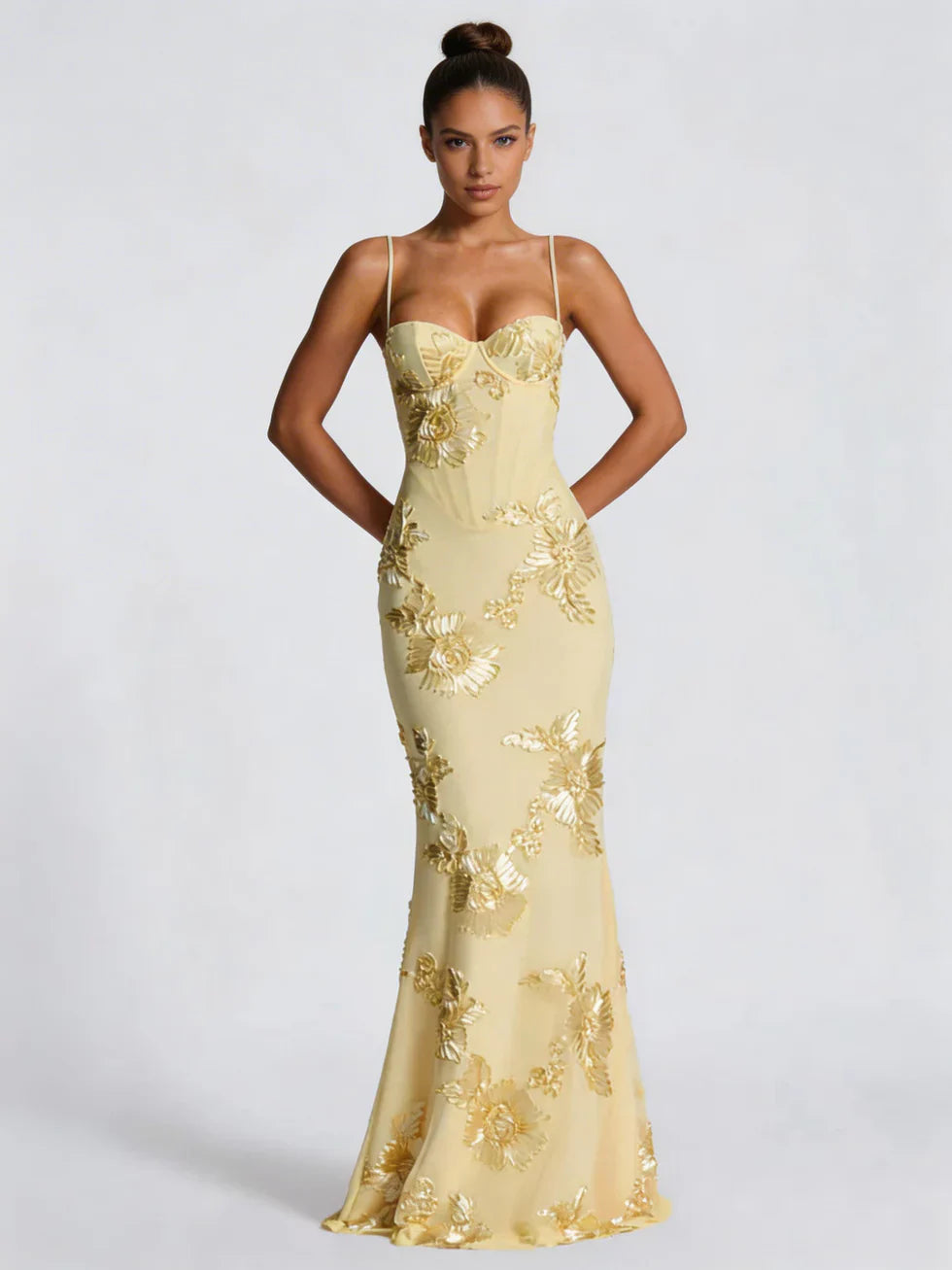 Vestido maxi mujer de tirantes bordado floral