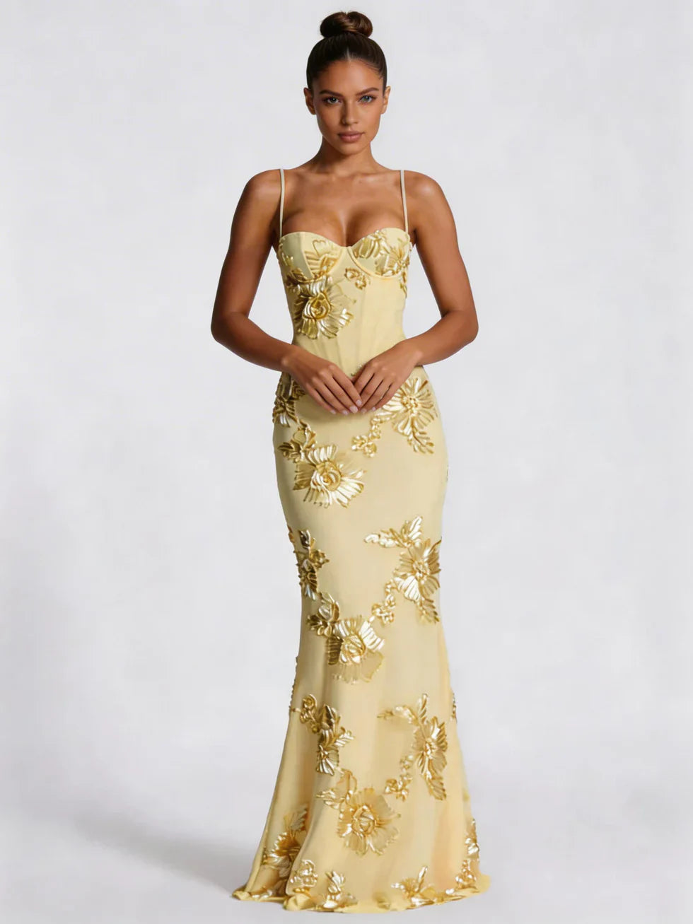 Vestido maxi mujer de tirantes bordado floral