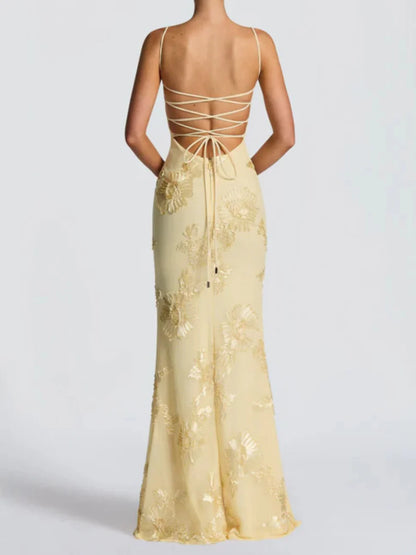 Vestido maxi mujer de tirantes bordado floral