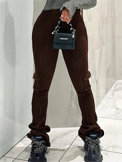 Pantalón Campana Mujer Tela Suave Ajuste Amplio