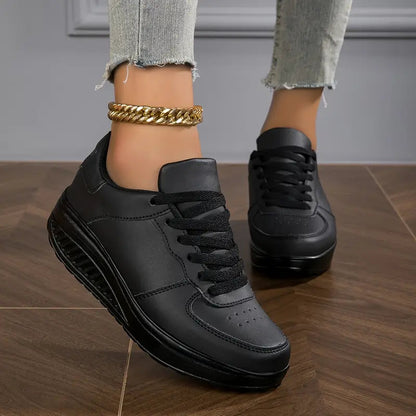 Zapatillas Mujer Plataforma Cuero Sintético Cordones Suela Gruesa