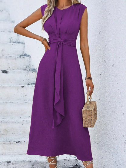 Vestido Mujer Elegante Sin Mangas Cintura Ajustable