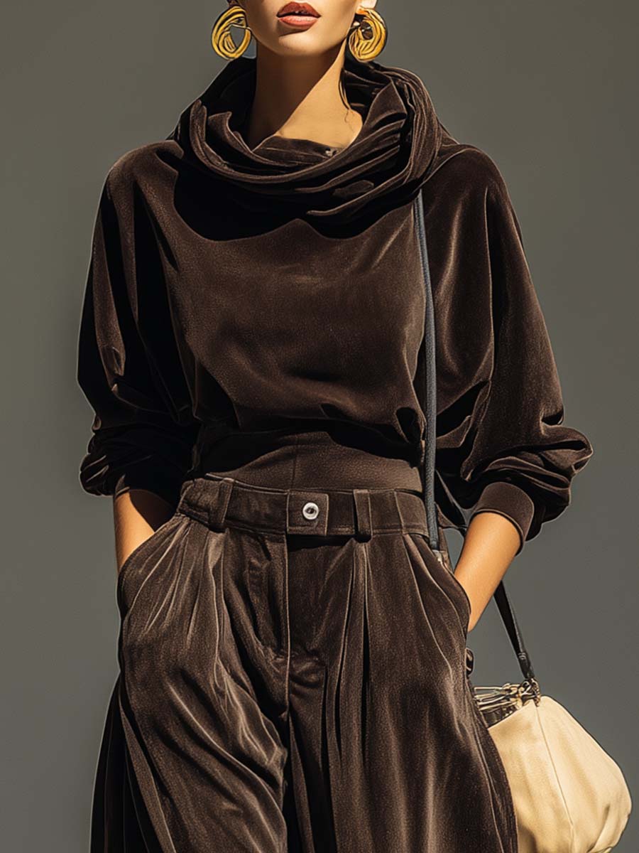 Conjunto Mujer de Terciopelo Sudadera Capucha y Pantalón Holgado