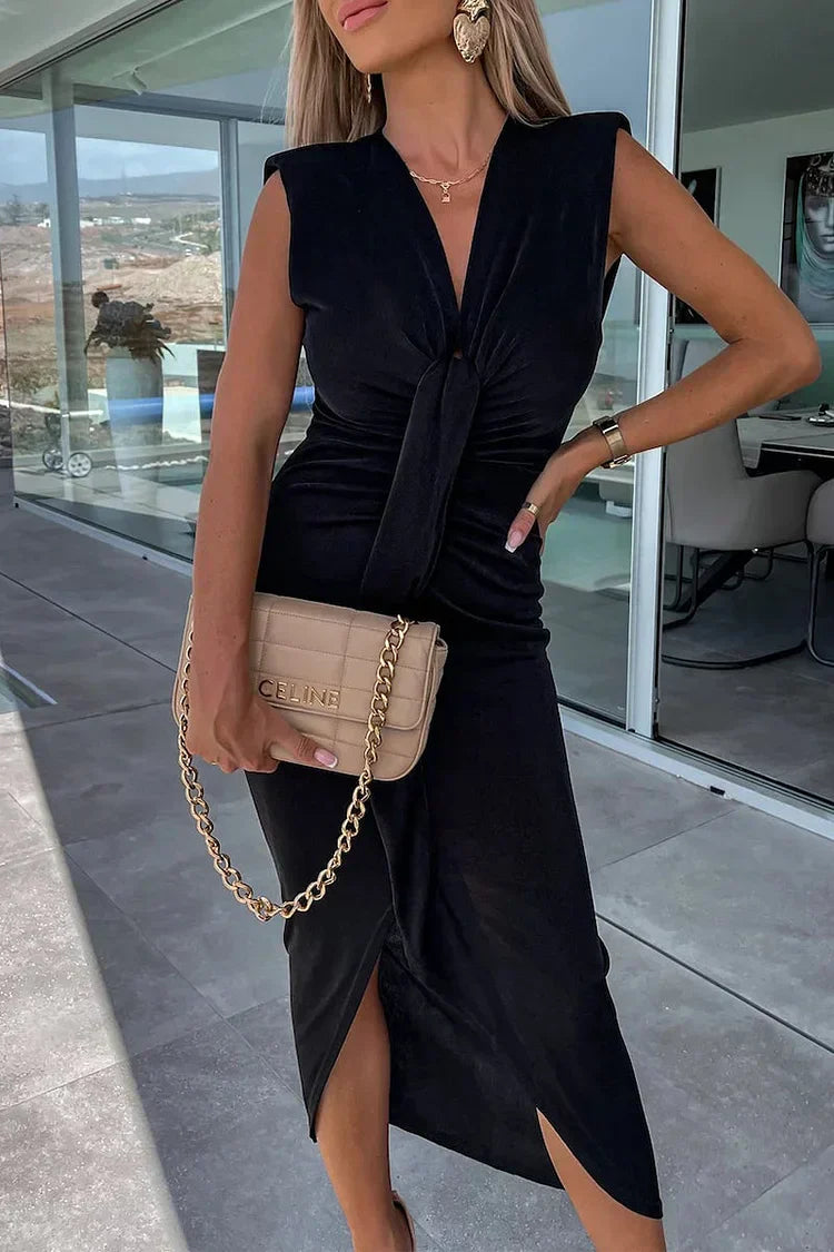 Vestido Mujer con Escote en V y Pliegues Asimétricos - Mavetta