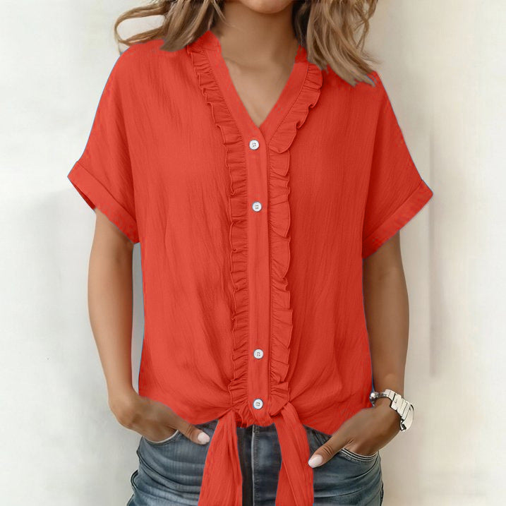 Blusa Mujer Algodón Cuello en V Corte Casual
