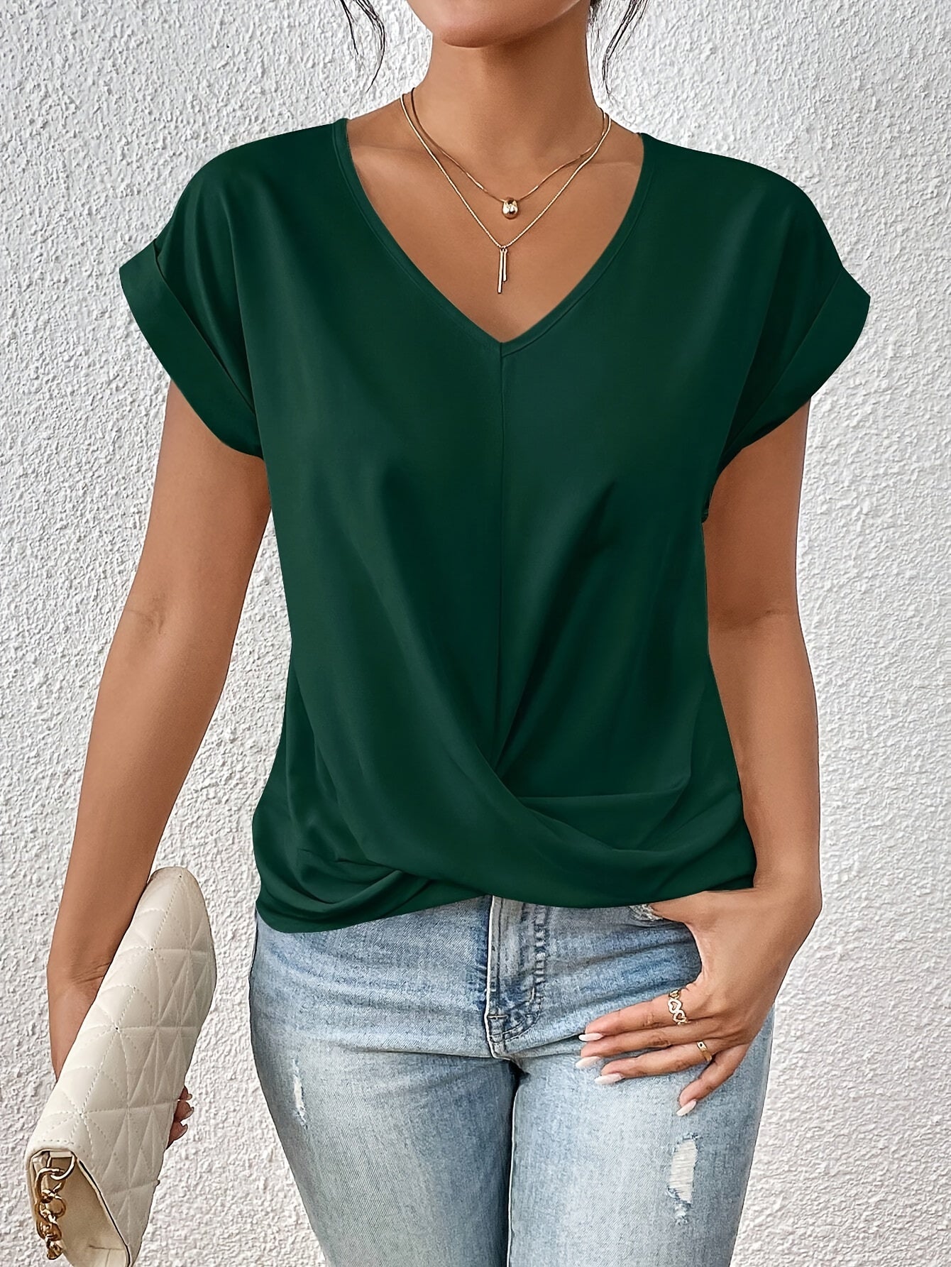 Blusa Mujer Escote en V Drapeado Cruzado
