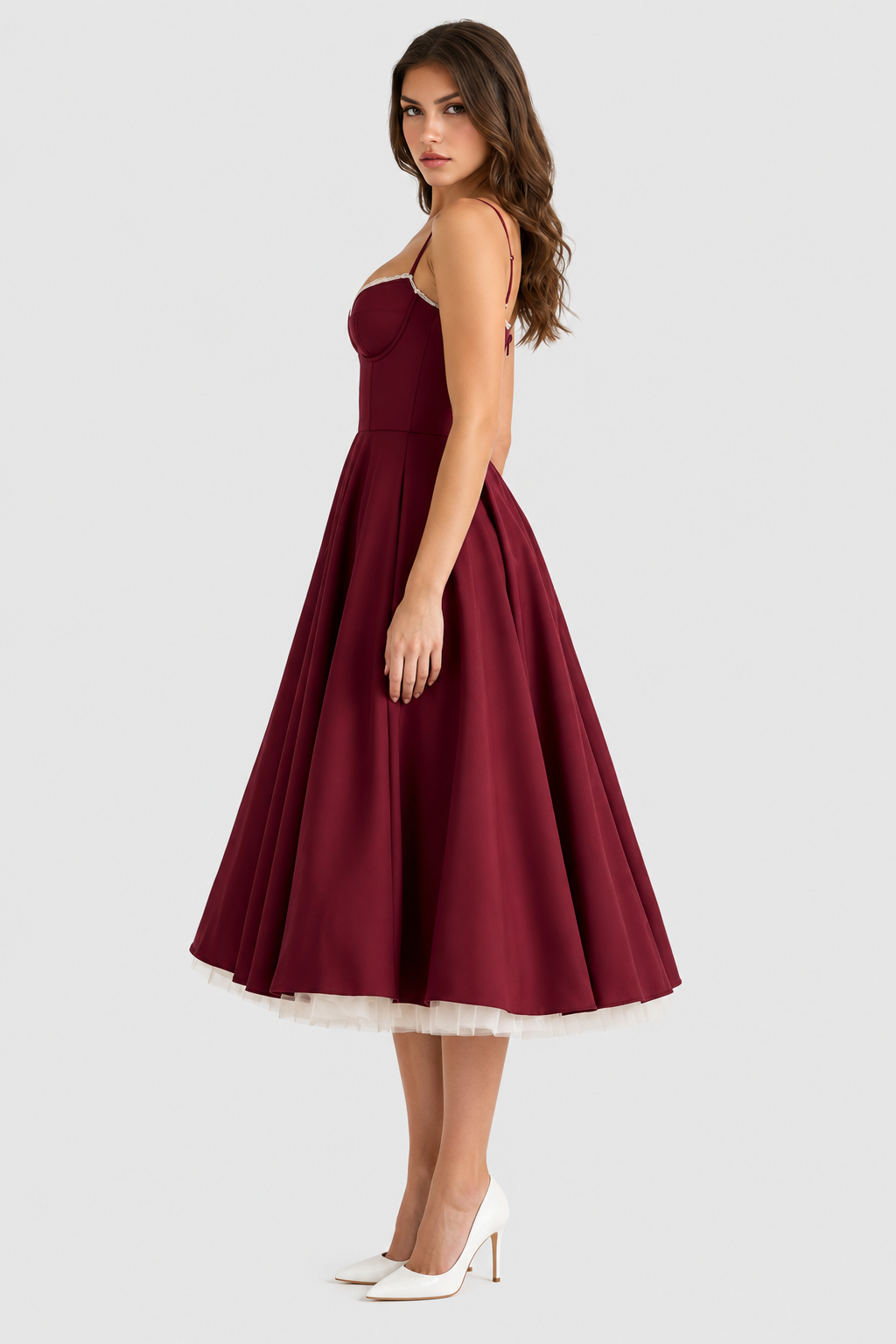 Vestido midi Mujer de Tul con Capas