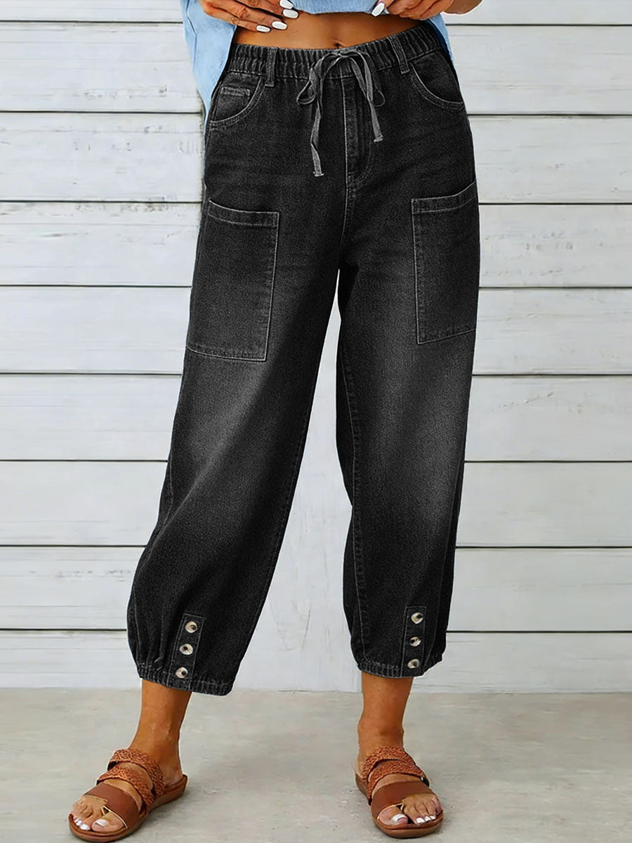 Jeans Mujer Pierna Ancha Cintura Alta Estilo Casual