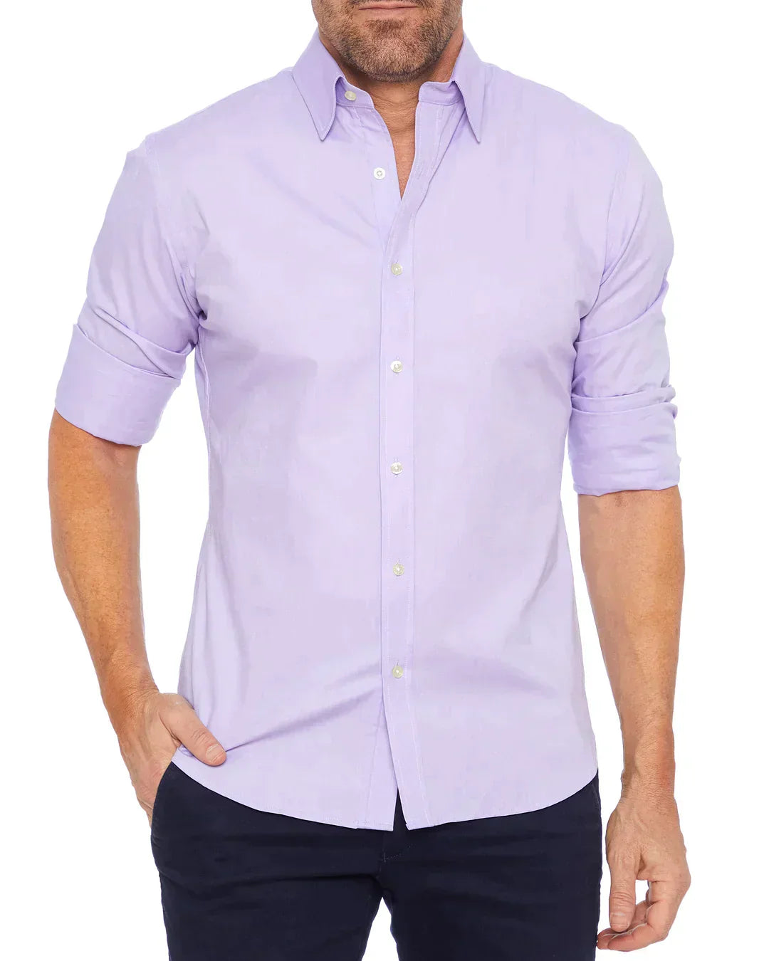 Camisa Hombre Manga Larga Cremallera Cuello Clásico