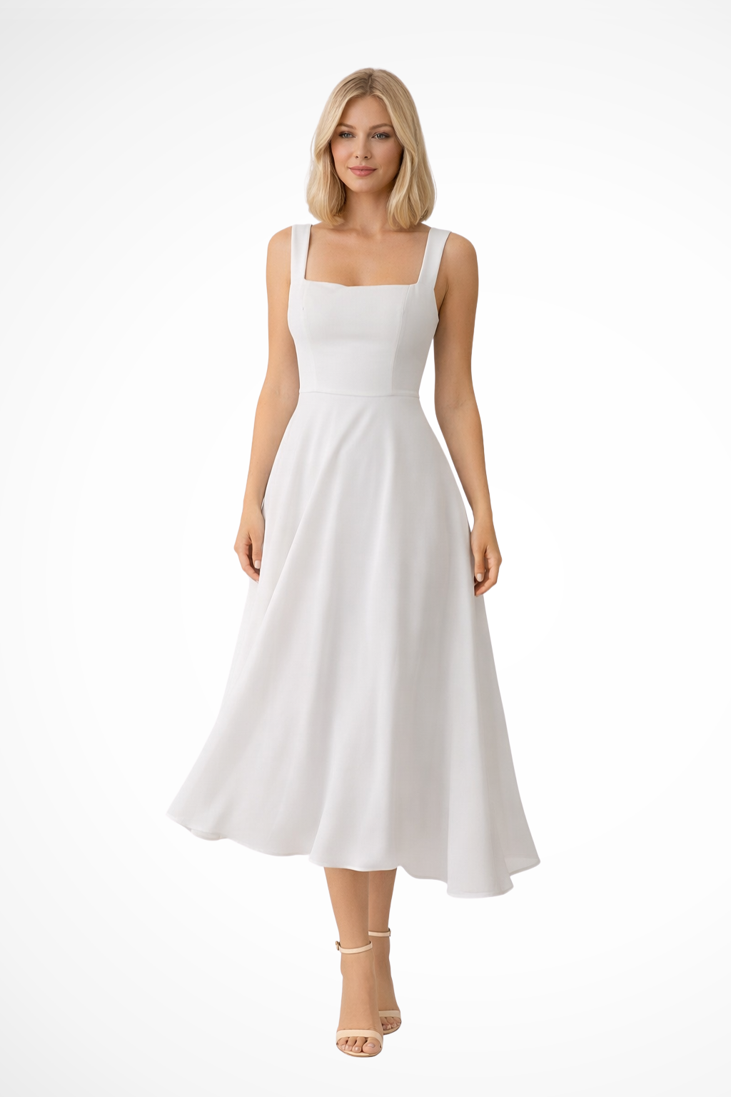 Vestido midi mujer Escote cuadrado Ajuste elegante - Mavetta