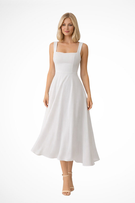 Vestido midi mujer Escote cuadrado Ajuste elegante - Mavetta