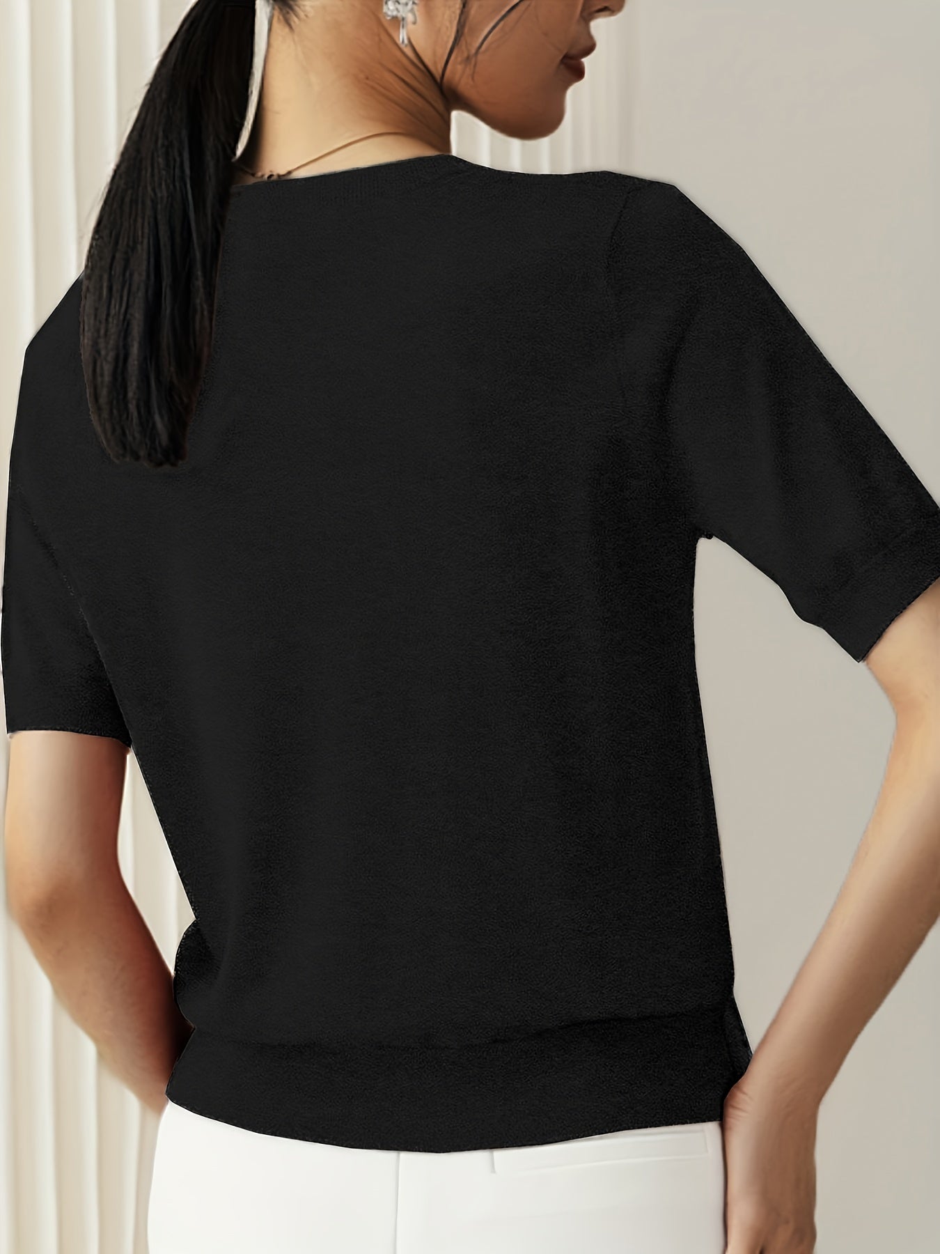 Camiseta Mujer de Punto Manga Corta Cuello Redondo Entallada
