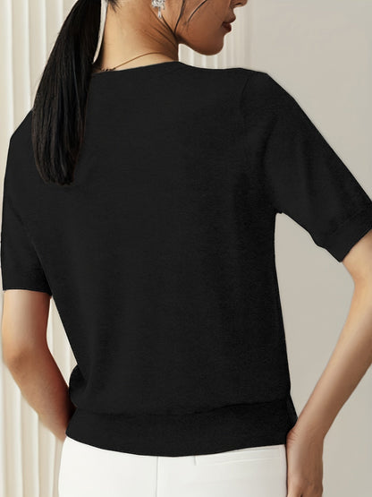Camiseta Mujer de Punto Manga Corta Cuello Redondo Entallada