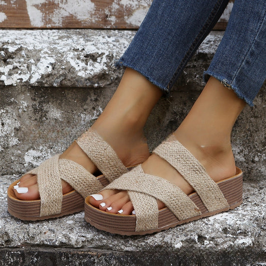 Sandalias Cuña Mujer de Cáñamo Tejidas Cruzadas Verano - Mavetta