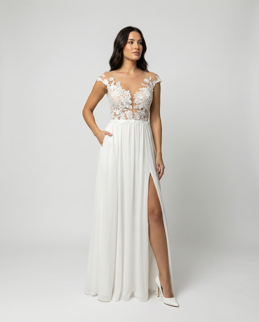 Vestido largo mujer de encaje maternidad maxi - Mavetta