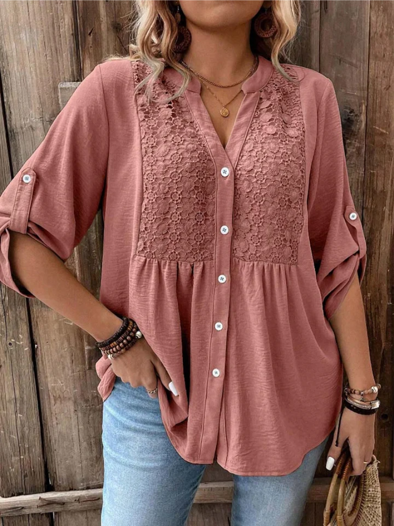 Blusa mujer con botones escote en V ajuste cómodo