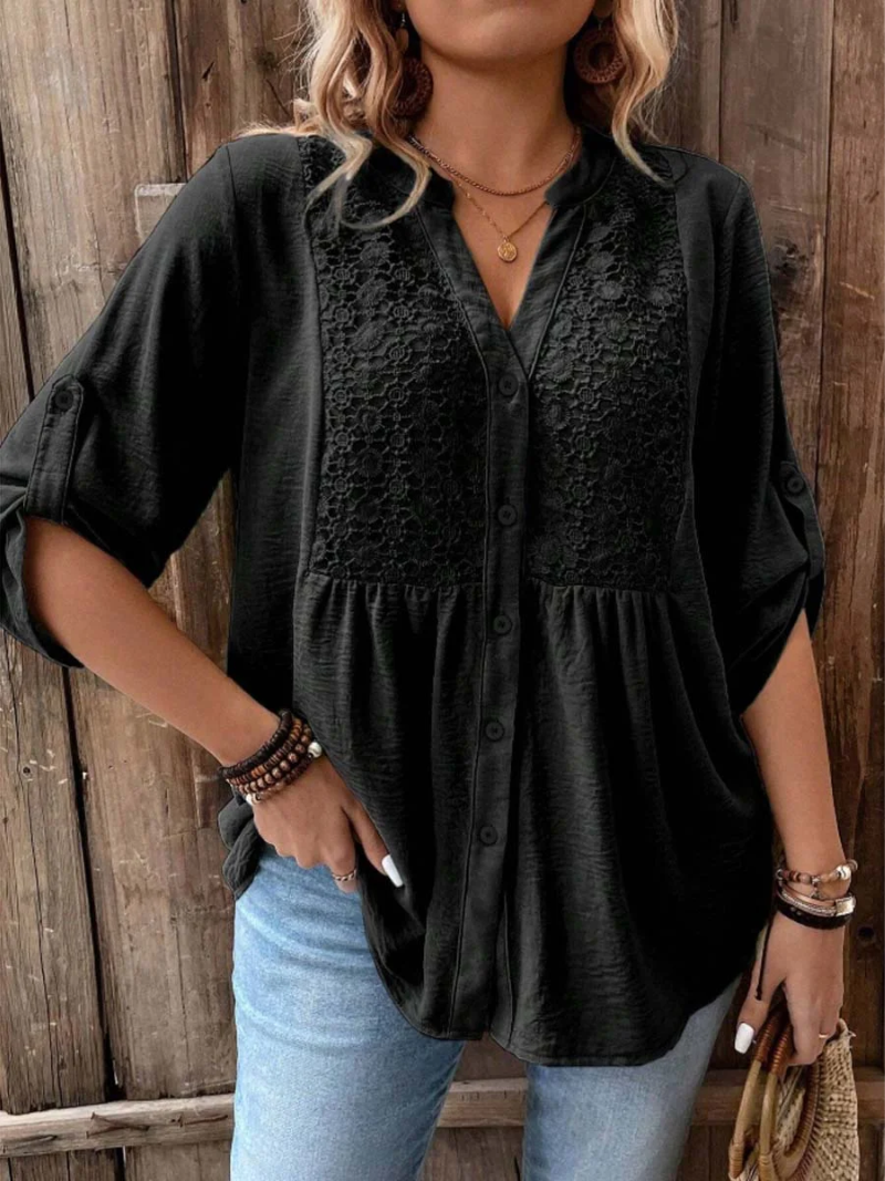 Blusa mujer con botones escote en V ajuste cómodo
