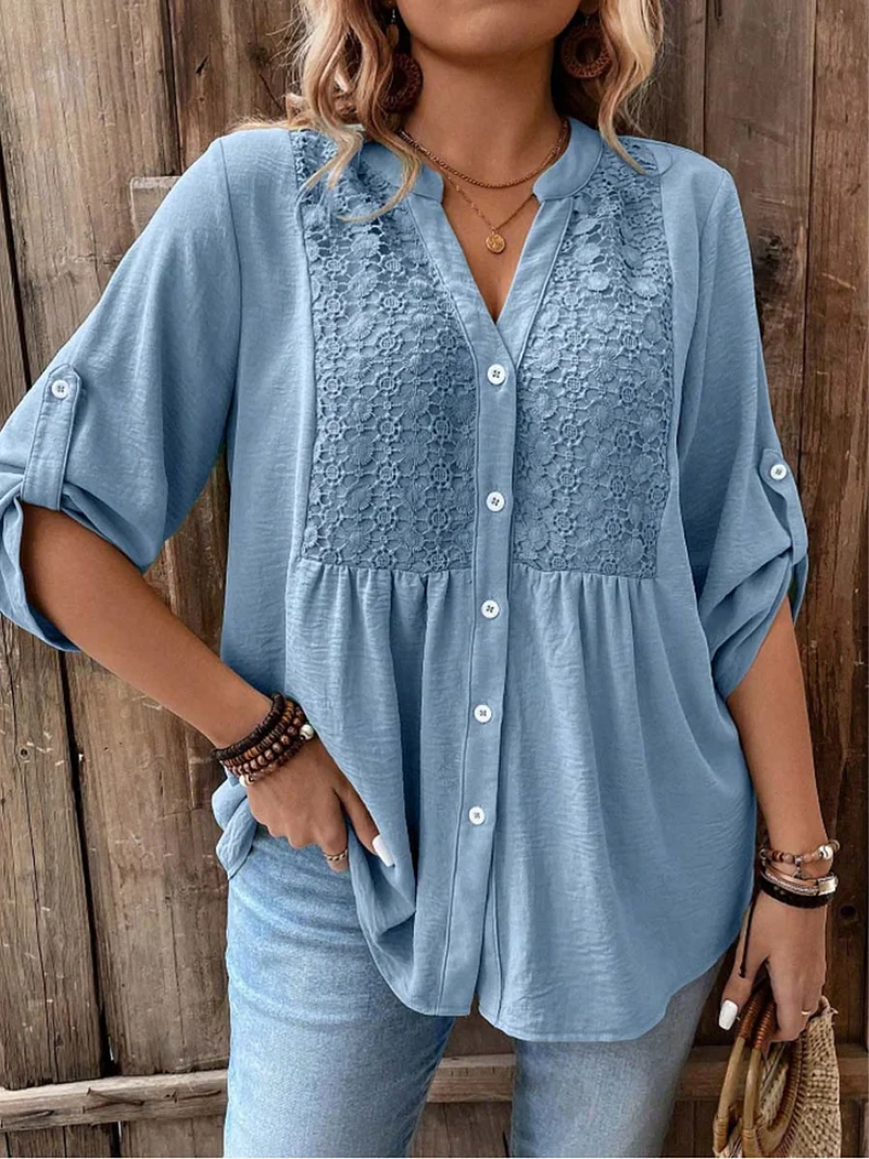 Blusa mujer con botones escote en V ajuste cómodo