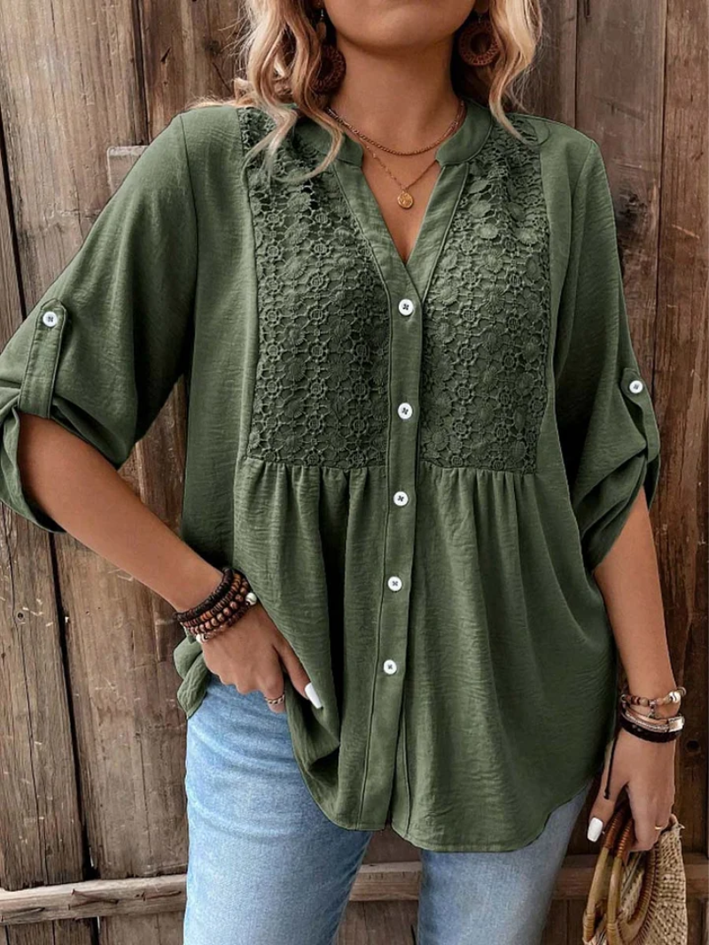 Blusa mujer con botones escote en V ajuste cómodo