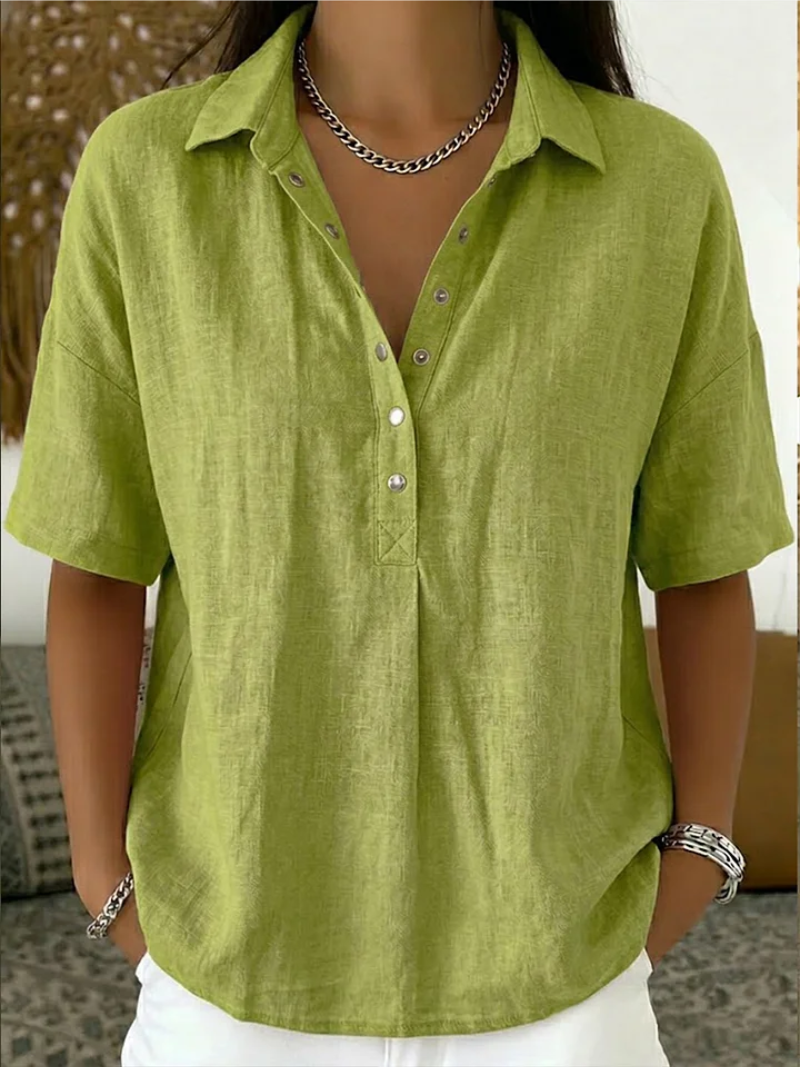 Blusa mujer de algodón manga corta con botones cómoda