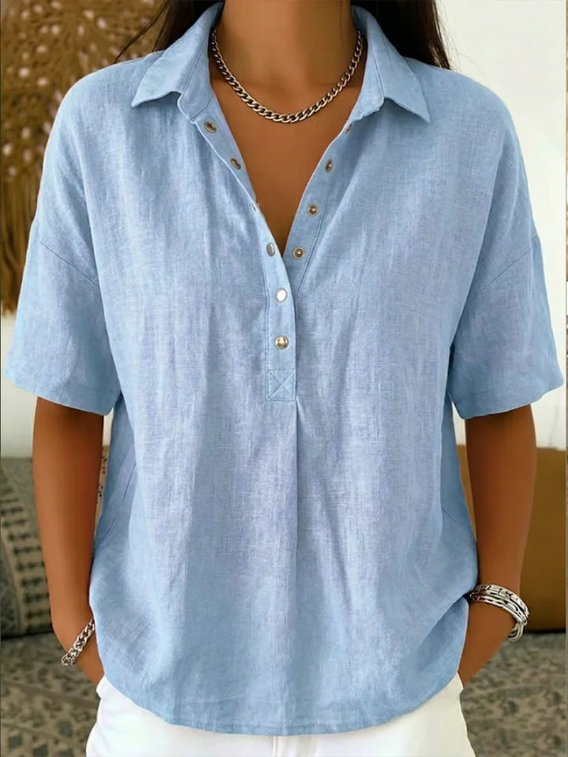 Blusa mujer de algodón manga corta con botones cómoda