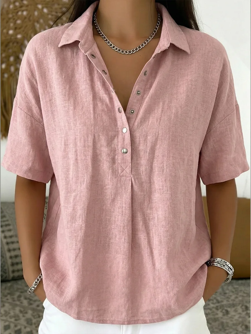 Blusa mujer de algodón manga corta con botones cómoda
