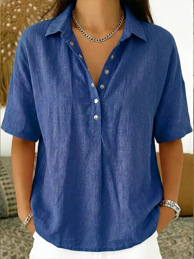 Blusa mujer de algodón manga corta con botones cómoda - Mavetta