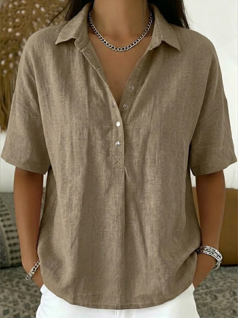 Blusa mujer de algodón manga corta con botones cómoda