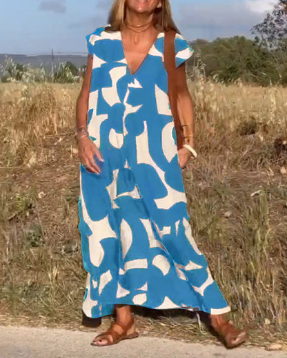 Vestido Mujer Estampado Escote en V Corte Fluido