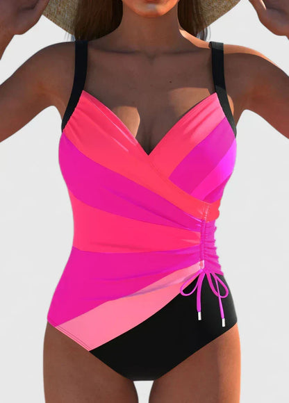 Bañador Mujer Moldeador Escote en V Diseño de Rayas