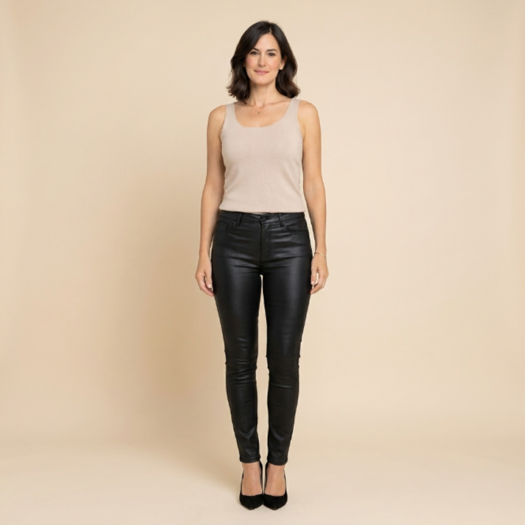 Pantalones mujer efecto piel ajustados cintura alta - Mavetta