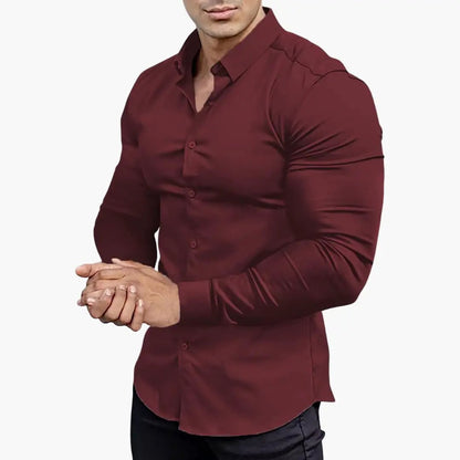 Camisa Hombre Slim Fit Algodón Manga Larga Botones