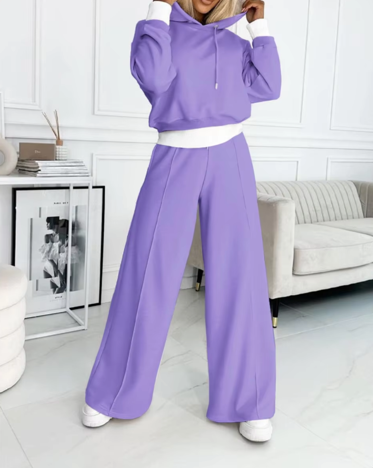 Conjunto Mujer Sudadera con Capucha y Pantalón Pierna Ancha