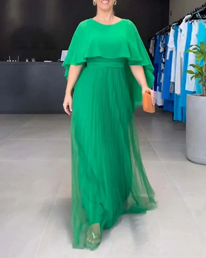 Vestido Largo Mujer Plisado Clásico Manga Capa