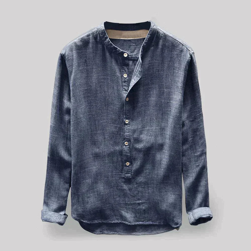 Camisa Casual Hombre Algodón Cuello Mao Ajuste Regular - Mavetta