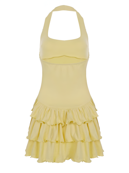 Vestido mini mujer de volantes y escote halter veraniego