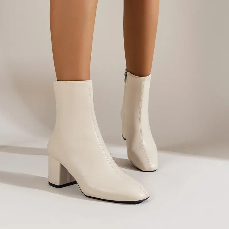 Botines Mujer Tacón Ancho Cremallera Lateral