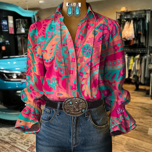 Blusa mujer de tela ligera manga larga estilo vintage - Mavetta