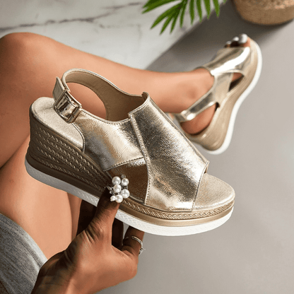 Sandalias Mujer Cuña Ortopédicas Tiras Metálicas Plantilla Ergonómica