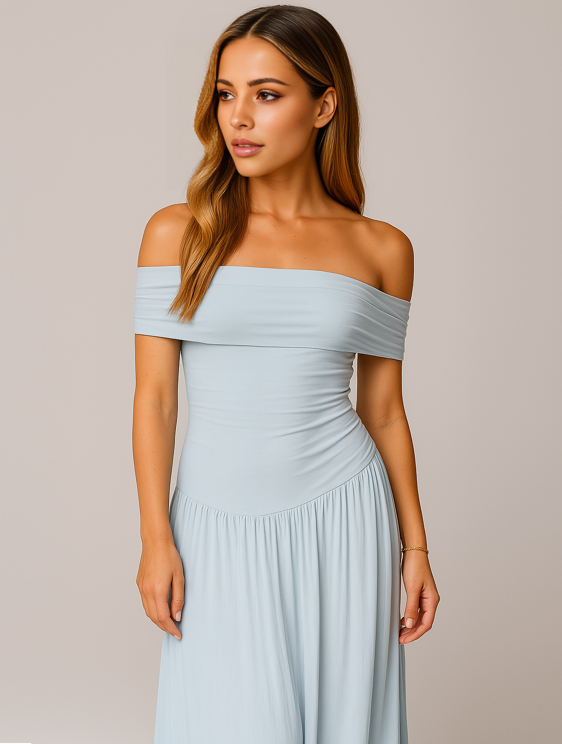 Vestido maxi mujer de boda plisado sin hombros