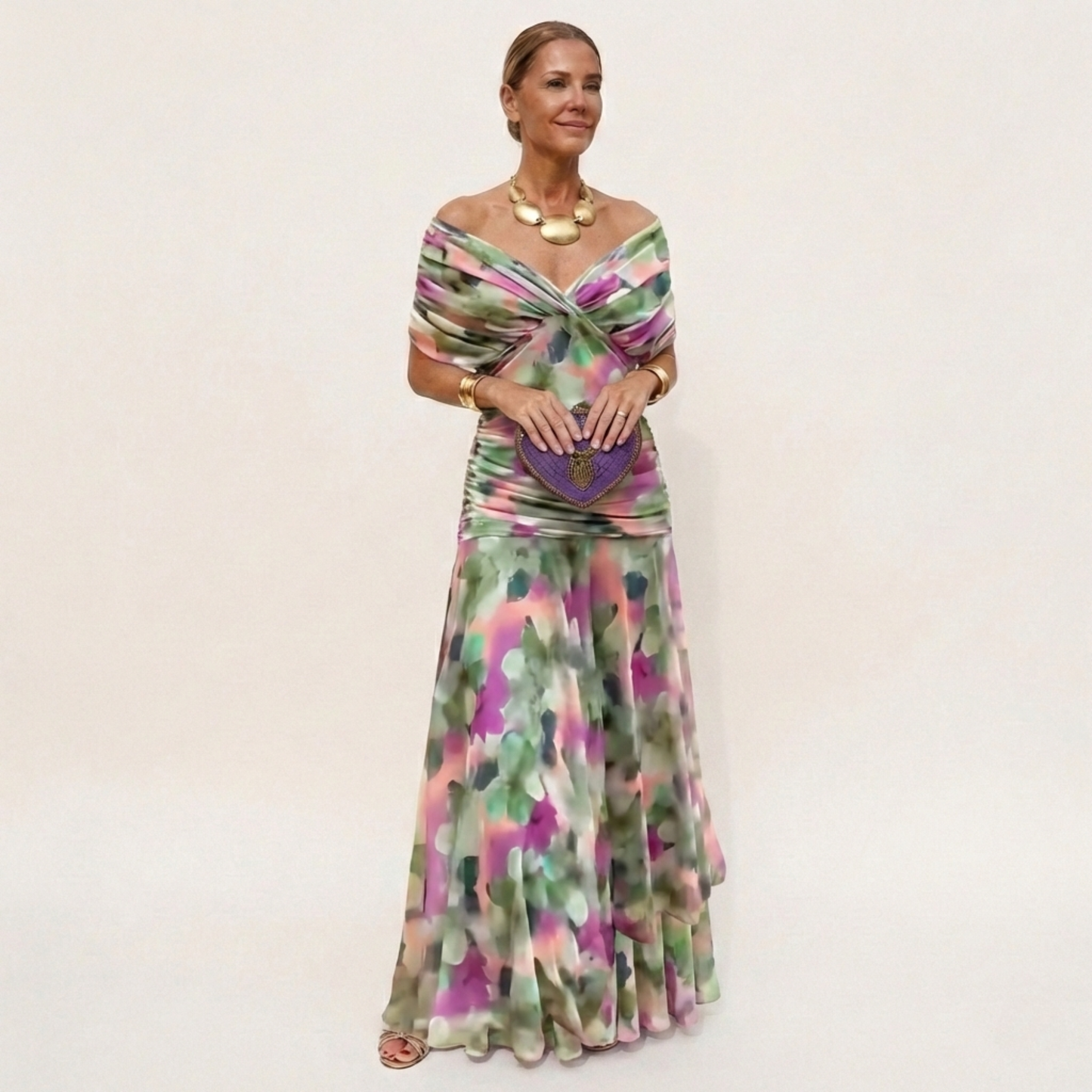 Vestido Largo Mujer Fluido Escote en V Diseño Sofisticado