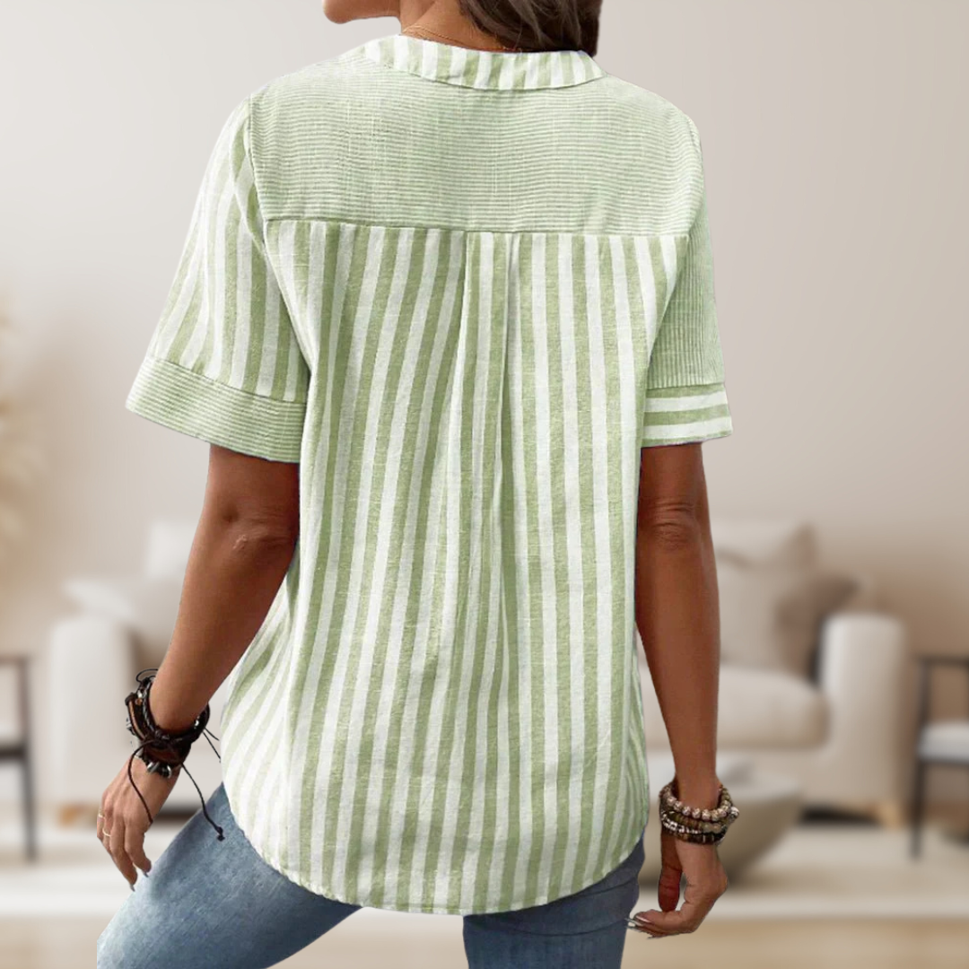 Blusa mujer de tela ligera con estampado de rayas asimétricas