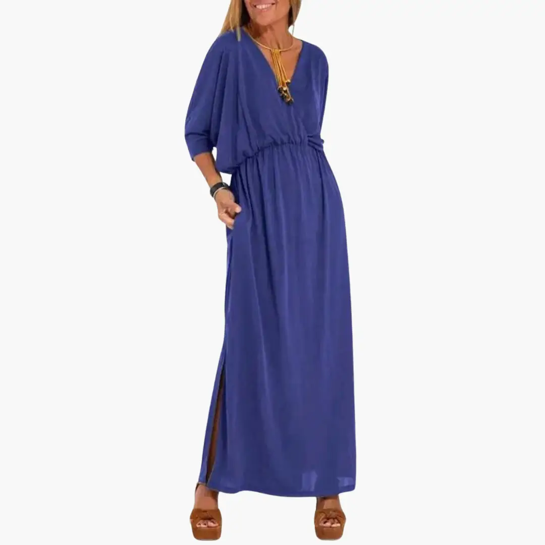 Vestido Largo Mujer con Cuello en V Ajuste Clásico