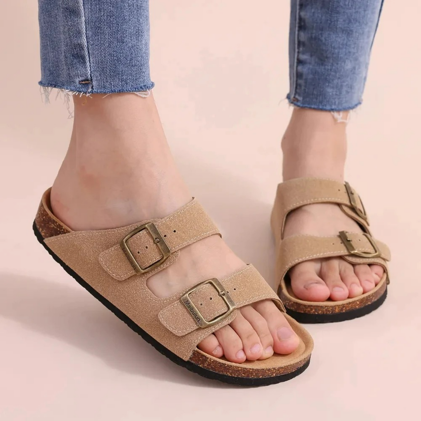 Sandalias Mujer de Verano Piel Abiertas Doble Hebilla