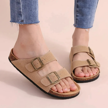 Sandalias Mujer de Verano Piel Abiertas Doble Hebilla