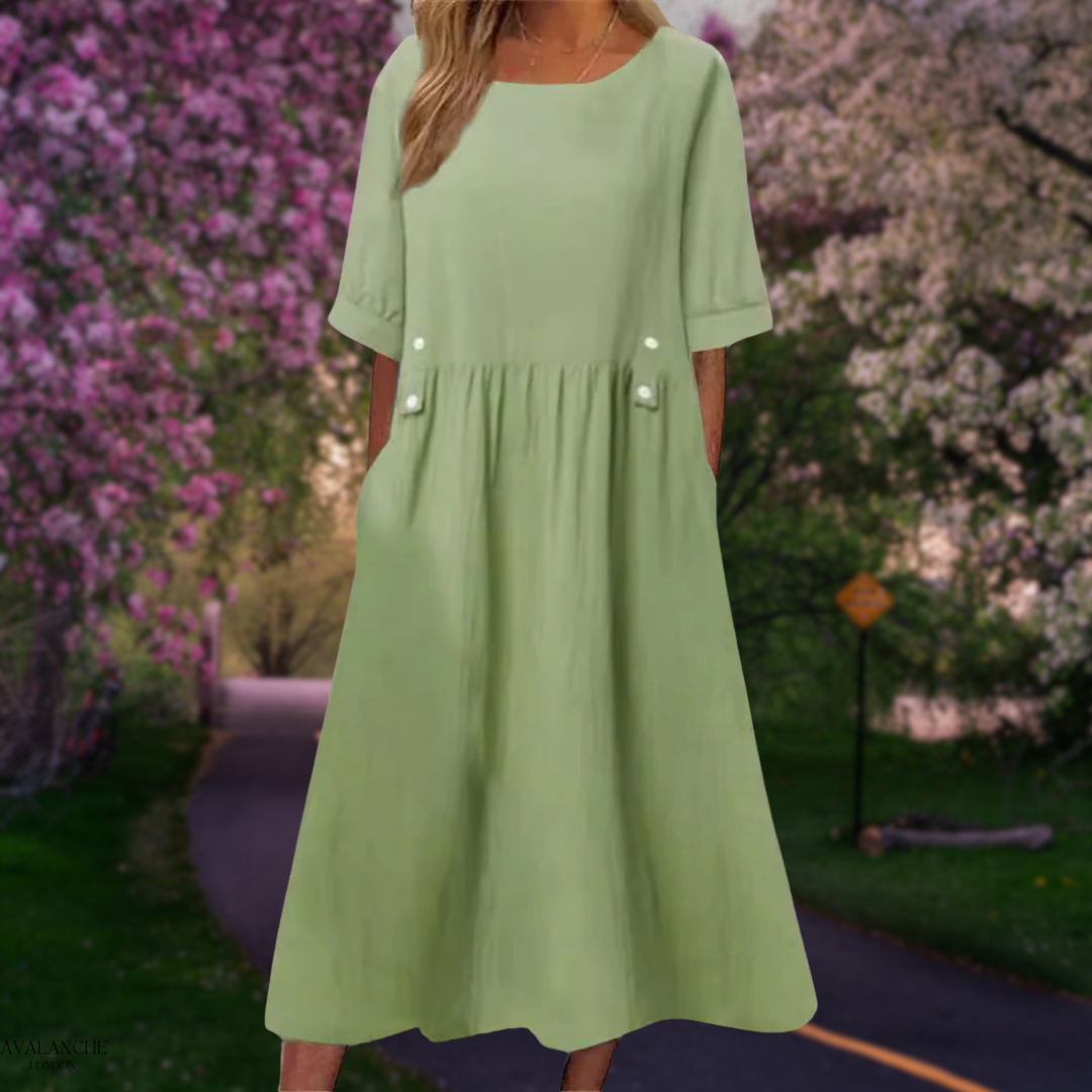 Vestido midi mujer fluido manga media corte cómodo