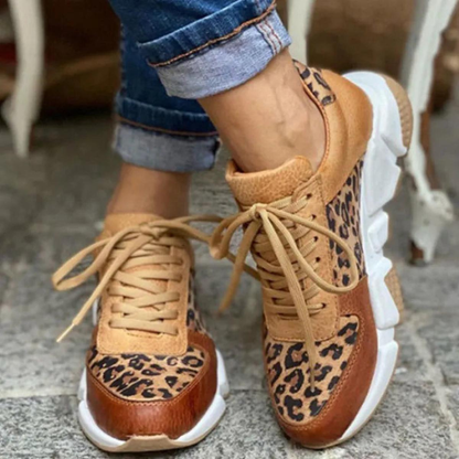 Zapatillas Casual Mujer Estampado Animal Cordones Suela Gruesa
