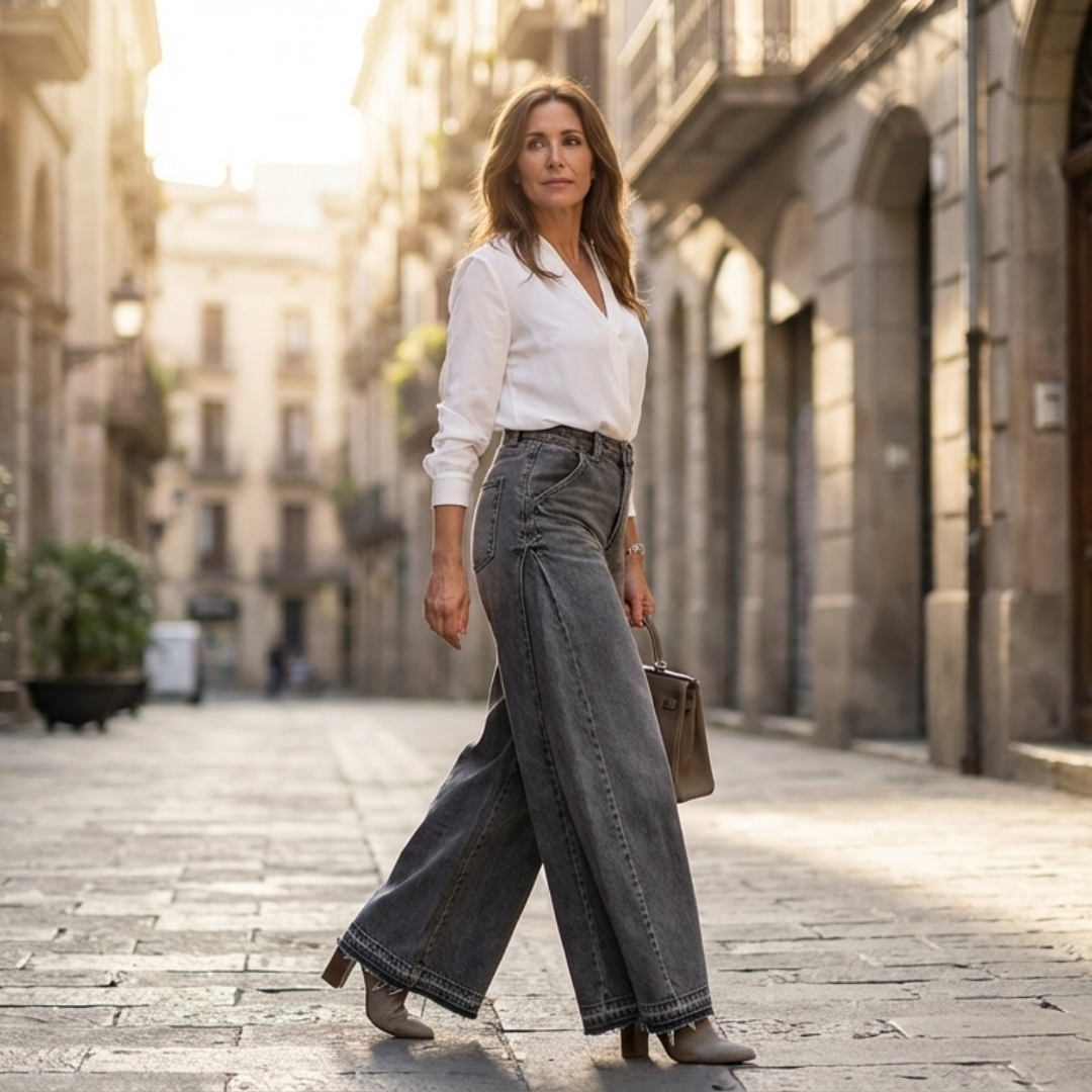 Vaqueros Mujer Oversize Algodón Cintura Alta Pierna Ancha